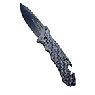 Tactical Spring Assisted Folding Pocket Knife With Glass Breaker -black And Grey