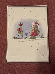 Teddy Bear Pulling Sleigh With Gift Packages Box Of 18 Cards & Envelopes-New - Picture 1 of 9