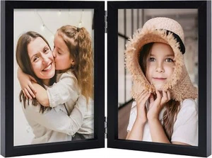 4X6 Double Picture Frames Hinged Folding Photo Frames Vertical Stand Frames (Bla - Picture 1 of 1