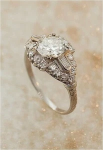 1.41Ct White Round CZ Vintage Engagement Wedding Ring 925 Sterling Silver - Picture 1 of 2