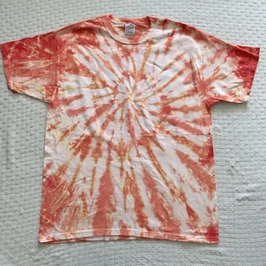 Gildan Heavy Cotton Large Adult Tie dye White Orange Crew Neck T Shirt - Picture 1 of 7