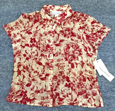 RENA ROWAN Size 14 Short Sleeve Sheer Floral Red Button Front Shirt Top NWT - Image 1 of 4
