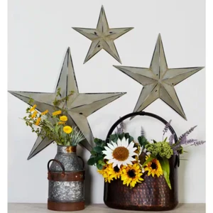 Metal Light Brown Indoor Outdoor Star Wall Decor (Set of 3) - Picture 1 of 12