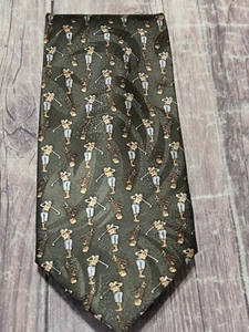 Firenze Mens Neck Tie Silk Golfer All Over Print Green Made in Italy Vintage - Picture 1 of 5