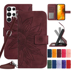 Para Samsung Galaxy S24 S23 S22 S21 Cartera en Relieve Soporte Abatible Bandolera Cubierta - Imagen 1 de 132