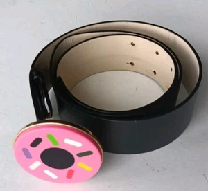 Kate Spade Black Leather + Pink Ice Cream Sprinkles Buckle Women M Made In Italy - Picture 1 of 10