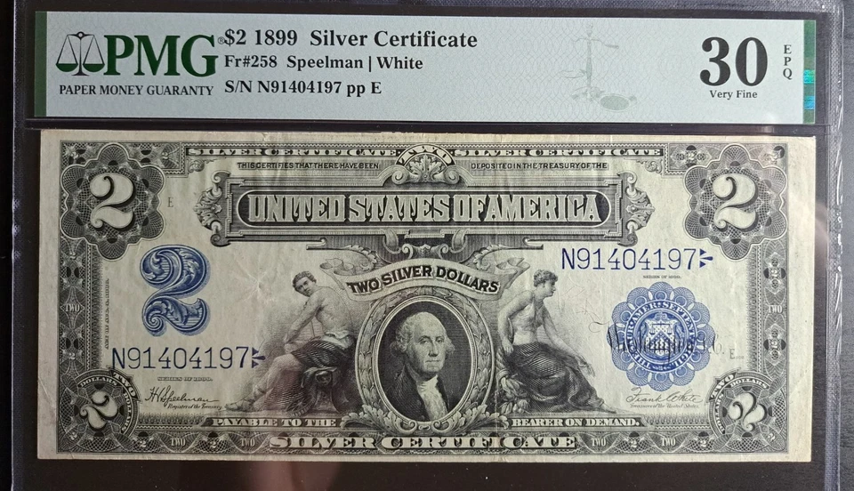 1899 $2 Silver Certificate Note Bill Mini Porthole Fr 258 PMG Very Fine-30 EPQ - Image 1 of 4