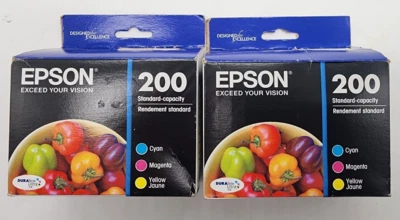 Lot of (2) Epson Genuine T200520 Cyan Magenta Yellow Ink Cartridge # 200 10/2025 - Image 1 of 4