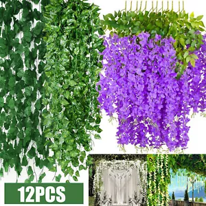 12PCS  Artificial Ivy Leaf Plants & Wisteria Wedding Arch Garland Hanging Decor - Picture 1 of 76