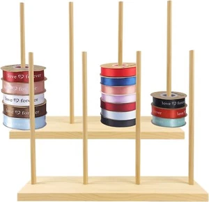 Wooden Ribbon Rack Storage, 2 Pcs Ribbon Organizer Spool Holders - Picture 1 of 7