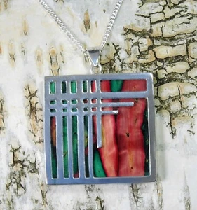 Heidekraut gr. Anhänger "Crossing Lines" HANDARBEIT & versilberte Kette 😏HG-12B - Picture 1 of 1