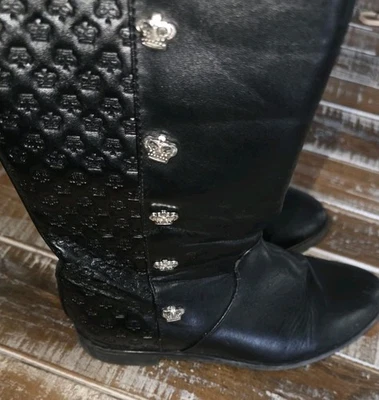 Juicy Couture Lil Pasadena Faux Leather Crown Tall Boots BLACK Childs Sz 3m - Image 1 of 4