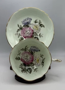 Paragon Double Warrant Teacup & Saucer Chrysanthemum Mums Mint Green A1591 - Picture 1 of 6