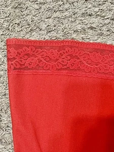 Vintage Beautiful Tablecloth Red Round Lace Trim 62” - Picture 1 of 2