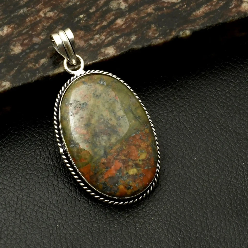 Joyería colgante étnica hecha a mano de piedras preciosas Unakita para Navidad 2,4" AP-39000 Foto 1 de 1