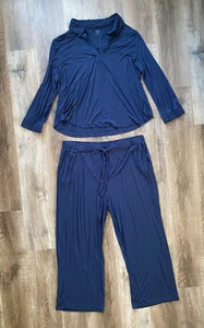 COZY EARTH navy blue 2 pc pajama shirt 3X & pants 2X set~ladies size XXL & XXXL - Picture 1 of 9