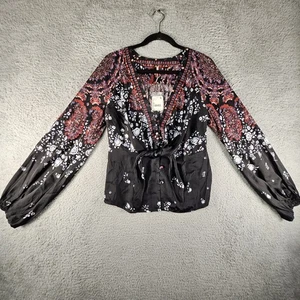 Free People Run Free Tunic Top Juniors M Floral Tie Front Boho Whimsigoth Fairy - Picture 1 of 15