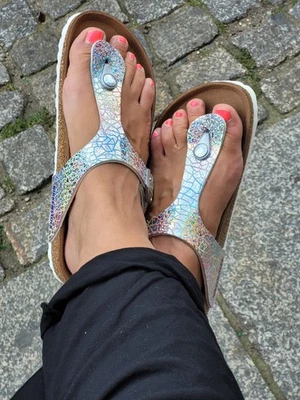 BIRKENSTOCK Gizeh Flashy Hologram Silver Microfiber schmale Weite Damen