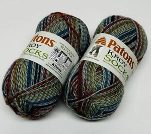 New Lot 2 PATONS KROY SOCKS #1 Yarn Skein 166 yds Wool/Nylon Blue Striped Ragg - Picture 1 of 7