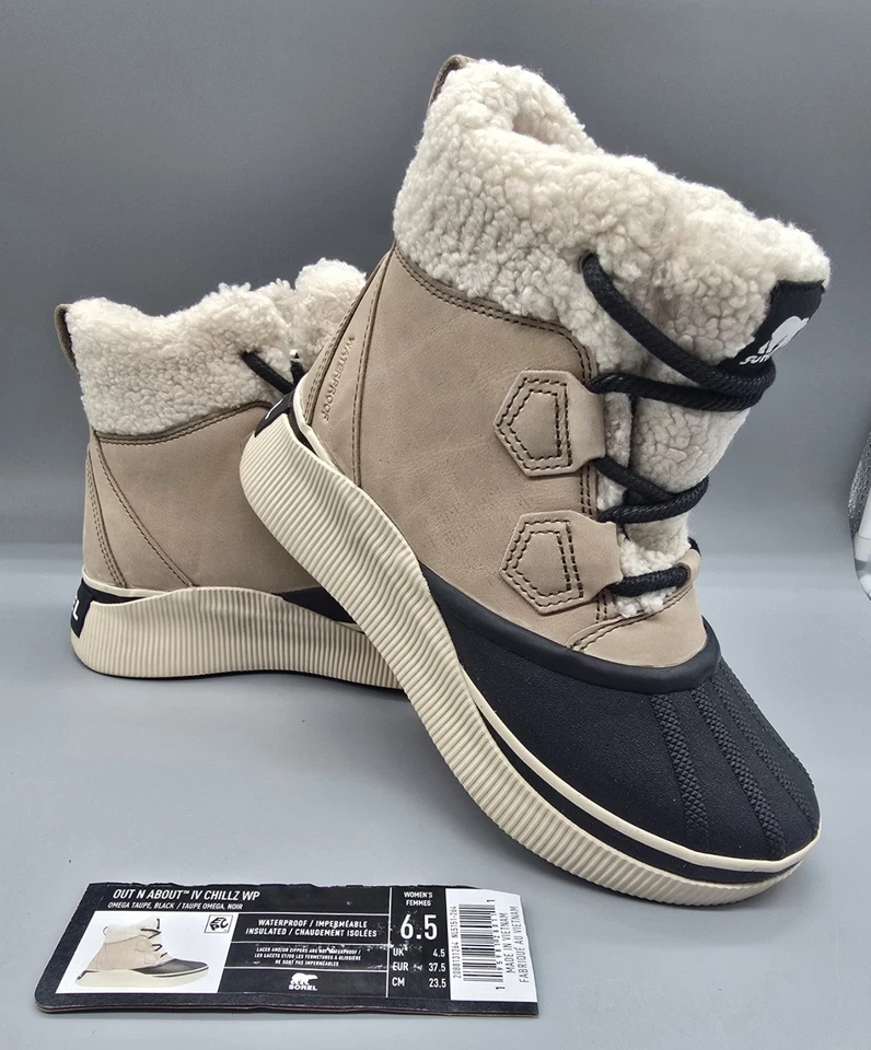 Sorel Mujer US 6.5 Out N About IV Chillz Omega Taupe, Botas Impermeables Negras Foto 1 de 4