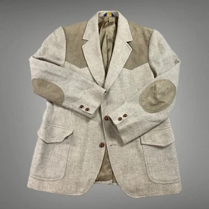 Pendleton Western Blazer Men 46 Tan Wool Tweed Yoked Shoulder Elbow Patch - Picture 1 of 9