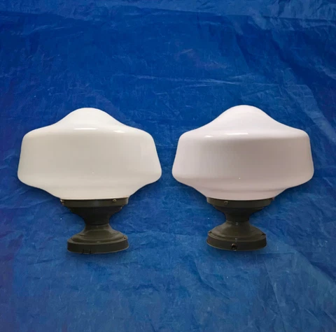 Pair Green Flush Mounts With School House Globes HB Cover