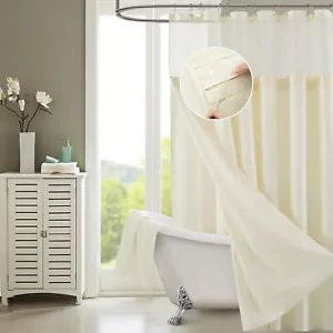 Waffle Weave Long Shower Curtain Liner Ivory 70" x 72" Fabric Snap-in Liner M... - Picture 1 of 7