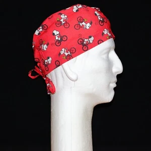 Peanuts Gang Snoopy on the Bike theme scrub hat - Picture 1 of 1