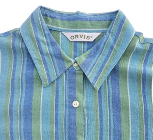 ORVIS Women's Blue & Green Striped  1/2 Button Up Cotton SS Shirt Size Small - Picture 1 of 7