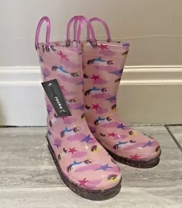 Wellies Girls Wellington Boots Pink Unicorn Childrens Kids Pull On UK 10 11 13 2 - Picture 1 of 9