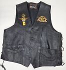 Unisex Biker Black Vest XXL, Leather Vest, Ladies Harley Davidson patches,  pins