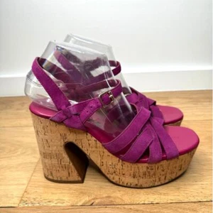 NEW Free People Lisbon Suede Cork Purple Magenta Platform Sandal Heels, Size 39 - Picture 1 of 9