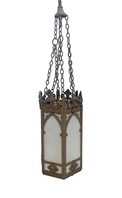 Lámpara colgante antigua de latón eclesiástica gótica Foto 1 de 4