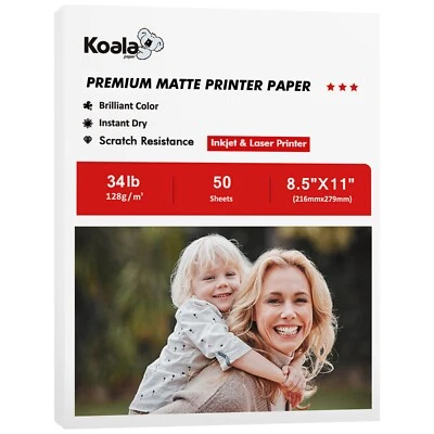 Koala Matte Photo Printer Paper 8.5x11 for Inkjet & Laser Epson HP 34lb Thin - Image 1 of 4