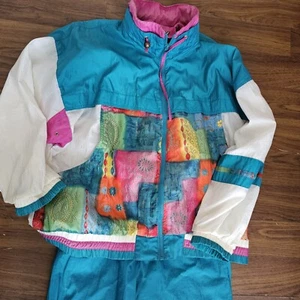 RE Sport River Edge Trainingsanzug Vintage Damen M/L türkis pink Nylon Windbreaker 80er - Bild 1 von 14