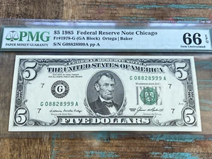 $5 1985 1978-G GA G-A Block Chicago FRN PMG 66EPQ - GEM + - Picture 1 of 2