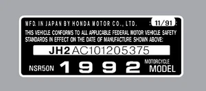 HONDA NSR50  HEADTUBE TAG  / REPRO DECAL - Picture 1 of 1