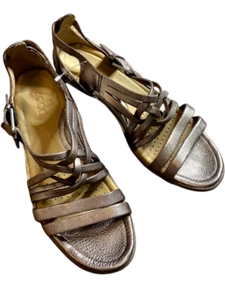 Ecco Sandalen Damen 40 EU Metallic Gold Kupfer Leder Riemchen Keilabsatz EUC - Bild 1 von 3