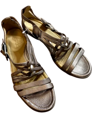 ECCO Sandals Women 40 EU Metallic Gold Copper Leather Strappy Wedge EUC - Image 1 of 3