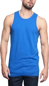 Men's Basic Essential Straight Hem Long Length Tank Top TT60-PL - Royal Blue - 3 - Picture 1 of 5