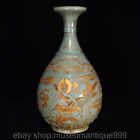 11" Ancient Chinese Ru Kiln Gilt Porcelain Dynasty Figure Jade Pot Spring Bottle