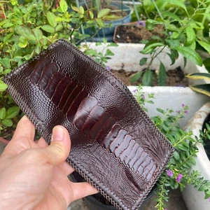 Genuine Ostrich Leather Skin Men's bifold wallet, Handmade, Brown - Picture 1 of 15