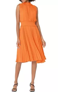 NWT $148 Nanette Lepore Pleated Midi Dress Size 14 Orange - Picture 1 of 4
