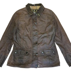 Barbour Utility 2 Pocket Damen Wachsjacke braun Gr. 10 gefüttert durchgehender Reißverschluss - Bild 1 von 17