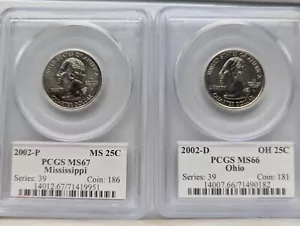 2002-P Mississippi Quarter PCGS MS67 and 2002-D Ohio Quarter PCGS MS66 - Picture 1 of 10