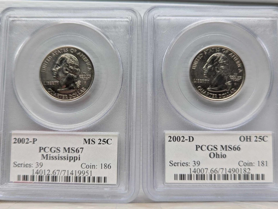 2002-P Mississippi Quarter PCGS MS67 and 2002-D Ohio Quarter PCGS MS66 - Image 1 of 4