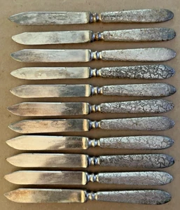 Vintage 1847 ROGERS BROS Cheese Fruit Knives 11pcs Textured Leaves - Picture 1 of 13
