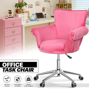 Pink Velvet Salon Vanity Bar Chair Microfiber Computer Swivel Seat Pub Bar Stool - Picture 1 of 11