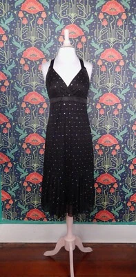 Vestido de fiesta vintage años 90 Y2K negro malla brillante cintura imperio caprichoso Foto 1 de 4
