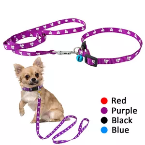 Cute Paw Print Nylon Small Pet Puppy Cat Dog Collar and Lead Leash Chihuahua S-L - Picture 1 of 14
